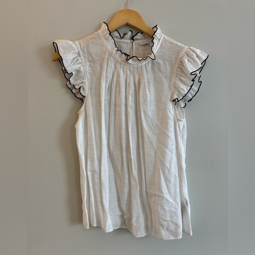 English Factory White frilly short sleeve blouse with black trim
